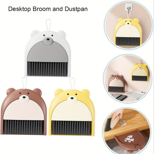 Cute Bear Mini Broom and Dustpan Set with Keyboard Cleaning Brush