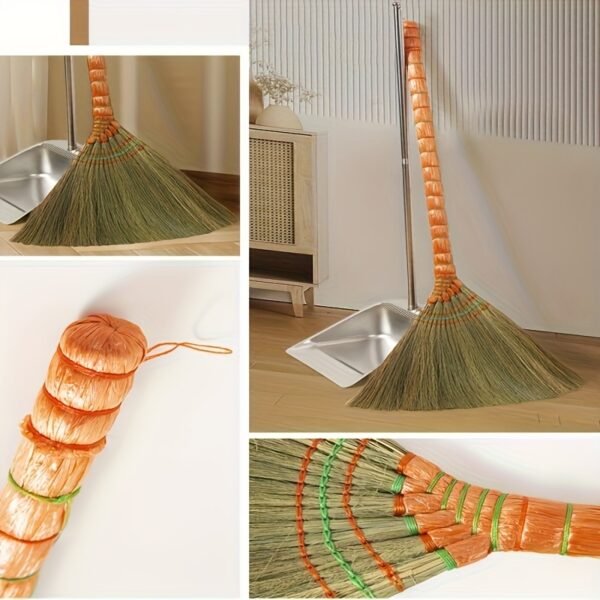 1pc Long Handle Green Grass Handmade Broom