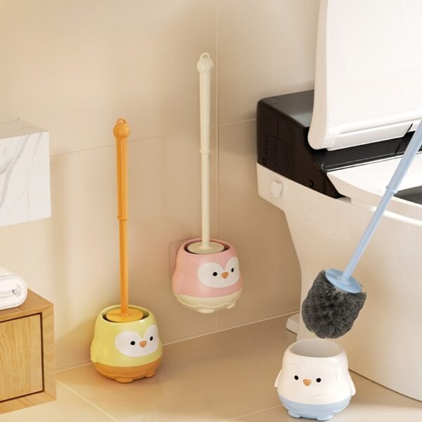 Cute Penguin Toilet Brush with Vertical Base and Long Handle